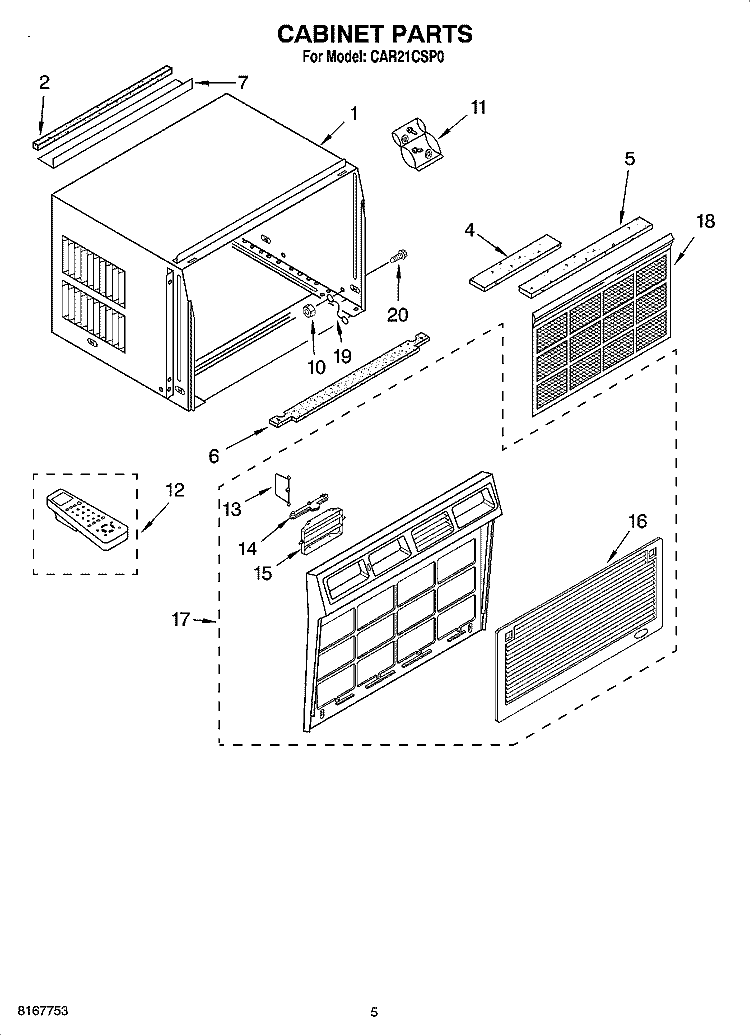 CABINET PARTS Diagram and Parts List for CAR21CSP0  Crosley Air Conditioner