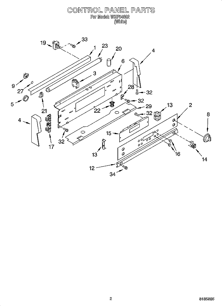 CONTROL PANEL PARTS Diagram and Parts List for WHP54802  Whirlpool Range