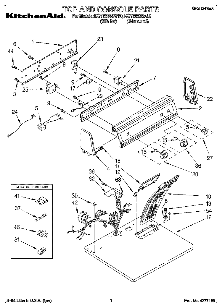 TOP AND CONSOLE, LIT/OPTIONAL Diagram and Parts List for KGYE665BAL0  KitchenAid Dryer