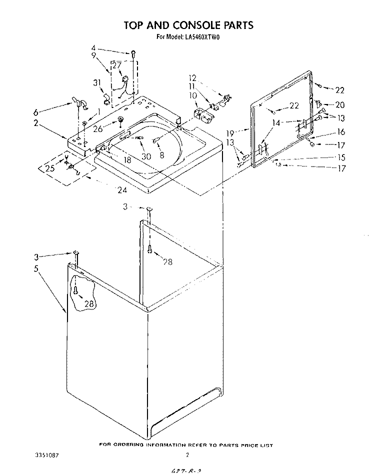 TOP AND CONSOLE , LITERATURE AND OPTIONAL Diagram and Parts List for LA5460XTM0  Whirlpool Washer