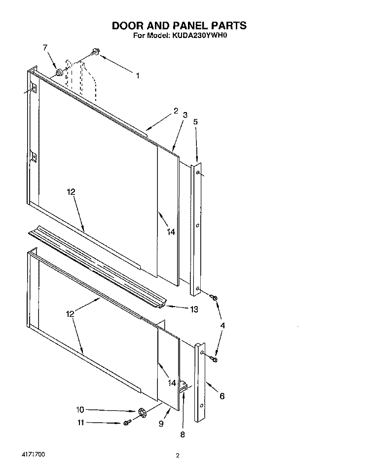 DOOR AND PANEL Diagram and Parts List for KUDA230YAL0  KitchenAid Dishwasher