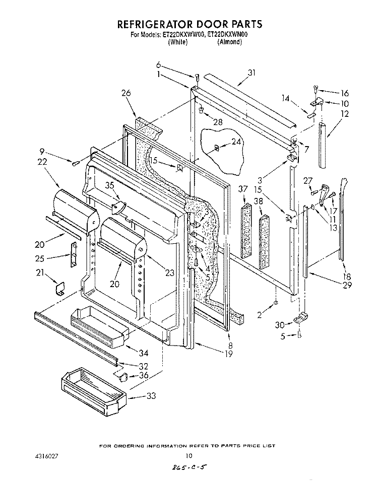 REFRIGERATOR DOOR Diagram and Parts List for ET22DKXWW00  Whirlpool Refrigerator