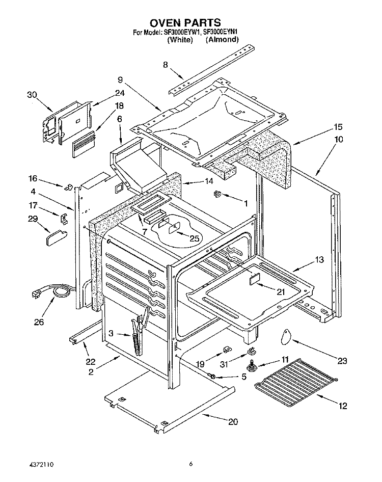 OVEN Diagram and Parts List for SF3000EYN1  Whirlpool Range