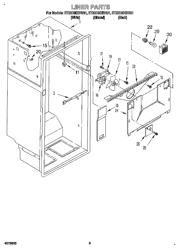 LINER Diagram and Parts List for ET22DMXBB01  Whirlpool Refrigerator