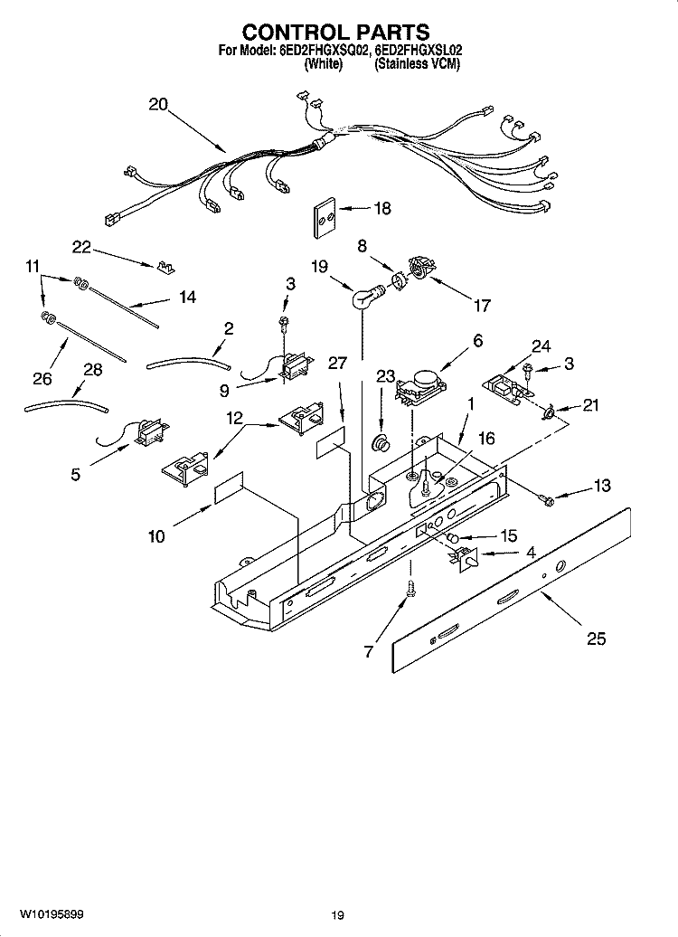 CONTROL PARTS, OPTIONAL PARTS (NOT INCLUDED) Diagram and Parts List for 6ED2FHGXSQ02  Whirlpool Refrigerator