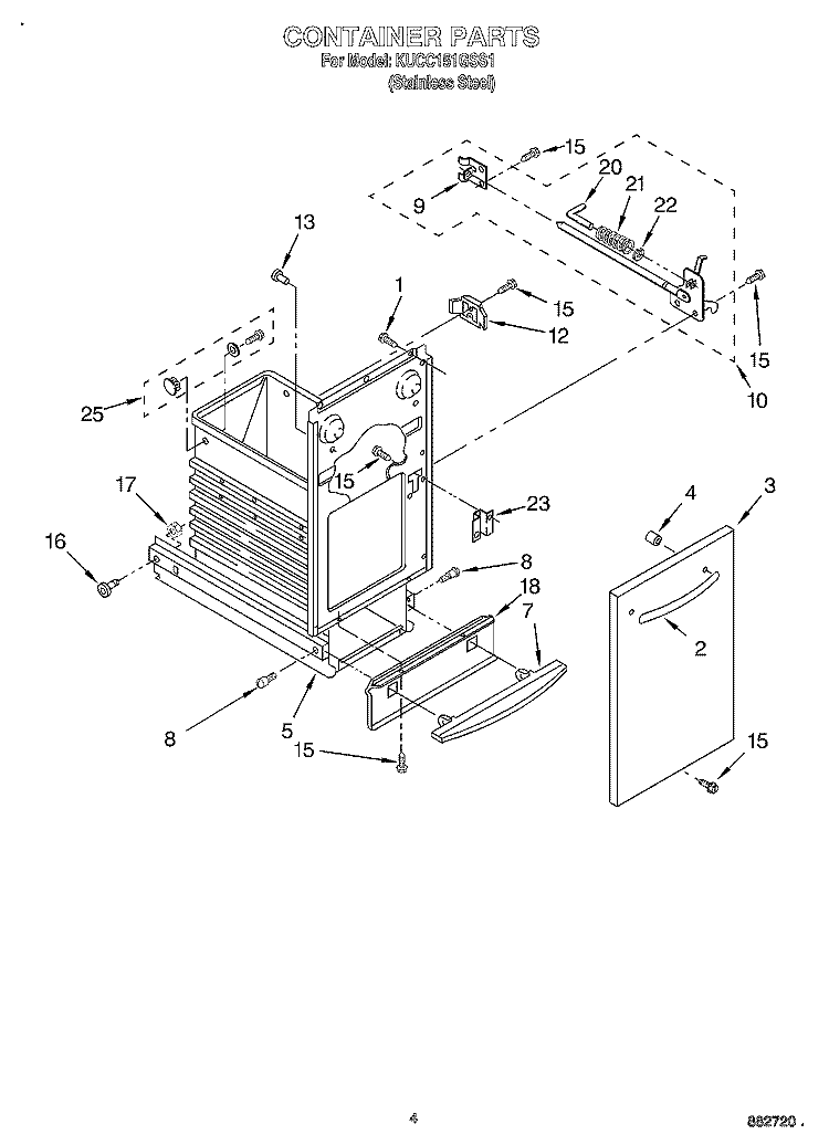 CONTAINER Diagram and Parts List for KUCC151GSS1  KitchenAid Trash Compactor