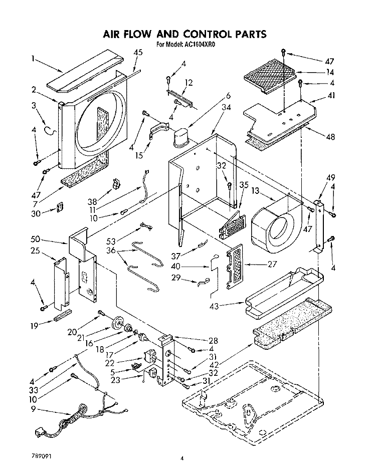 AIR FLOW AND CONTROL Diagram and Parts List for AC1604XR0  Whirlpool Air Conditioner