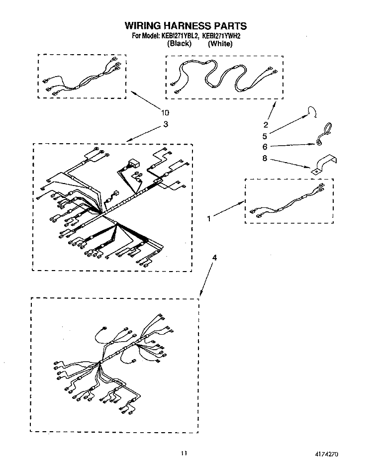 WIRING HARNESS Diagram and Parts List for KEBI271YWH2  KitchenAid Wall Oven