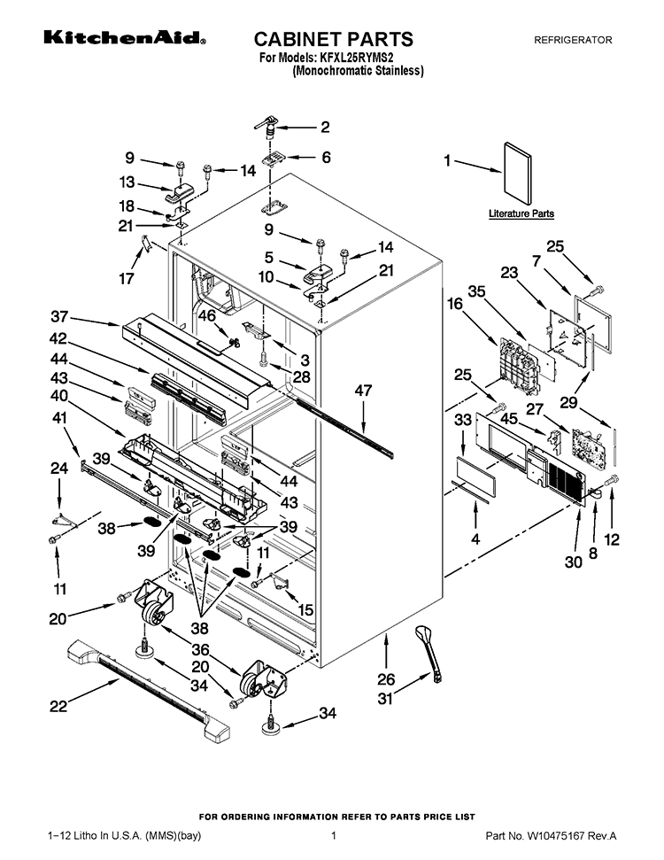 CABINET PARTS Diagram and Parts List for KFXL25RYMS2  KitchenAid Refrigerator