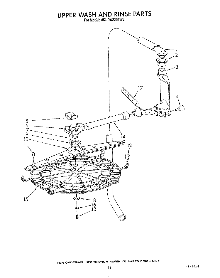 UPPER WASH AND RINSE Diagram and Parts List for 4KUDA220TW2  KitchenAid Dishwasher