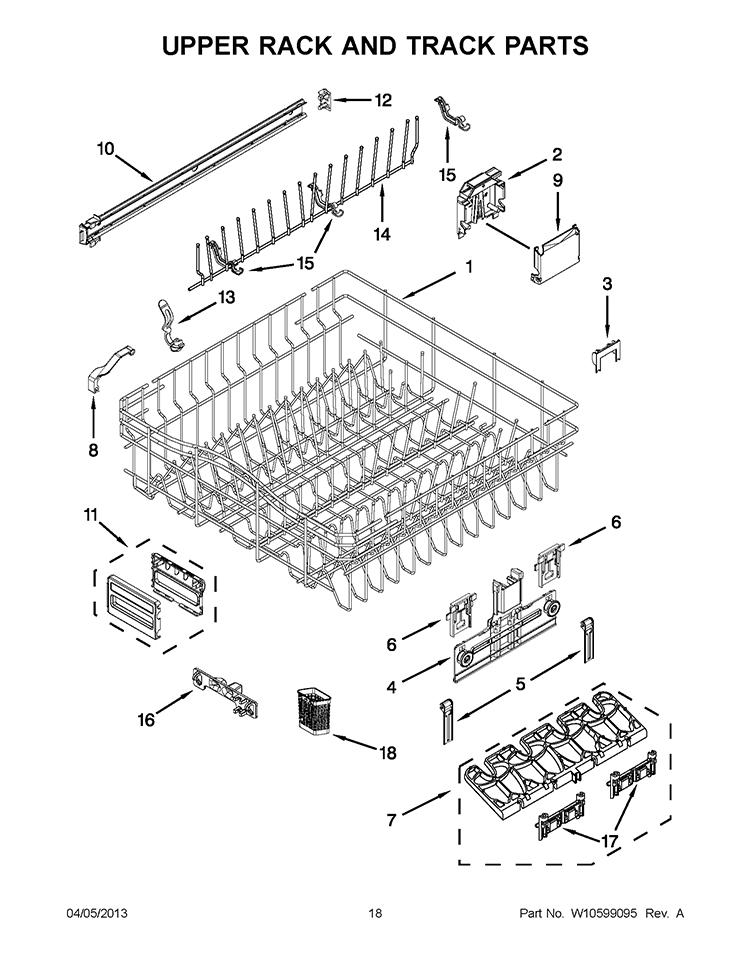 UPPER RACK AND TRACK PARTS Diagram and Parts List for KUDS30FXPA9  KitchenAid Dishwasher
