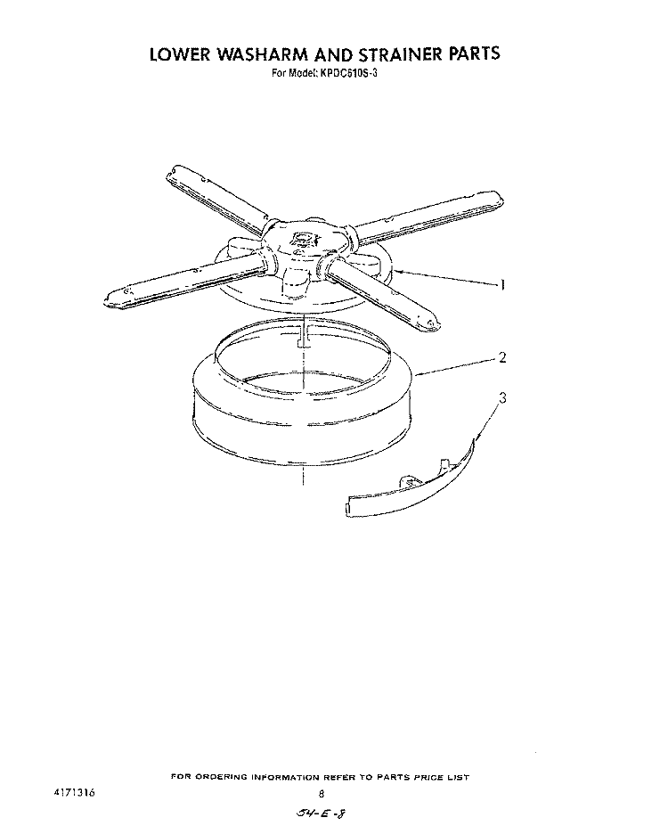 LOWER WASH ARM AND STRAINER Diagram and Parts List for KPDC601S3  KitchenAid Dishwasher