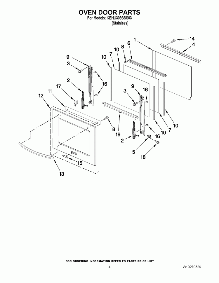 OVEN DOOR PARTS Diagram and Parts List for KEHU309SSS03  KitchenAid Microwave Oven Combo