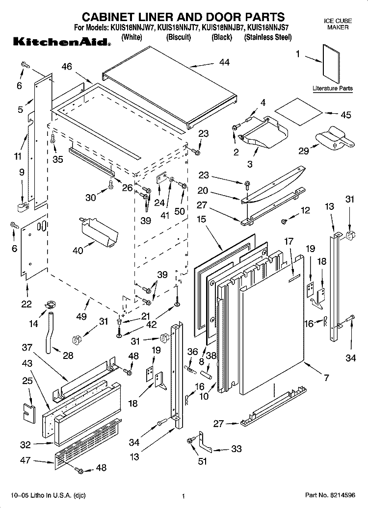 CABINET LINER AND DOOR PARTS Diagram and Parts List for KUIS18NNJB7  KitchenAid Ice Maker