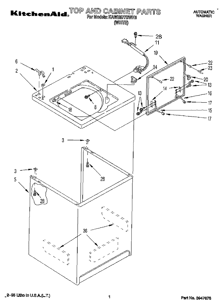 TOP AND CABINET, LIT/OPTIONAL Diagram and Parts List for KAWE877BWH1  KitchenAid Washer