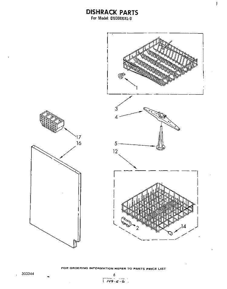DISHRACK Diagram and Parts List for DU3000XL0  Whirlpool Dishwasher