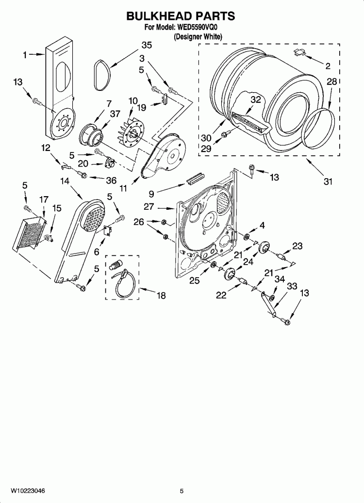 BULKHEAD PARTS, OPTIONAL PARTS (NOT INCLUDED) Diagram and Parts List for WED5590VQ0  Whirlpool Dryer