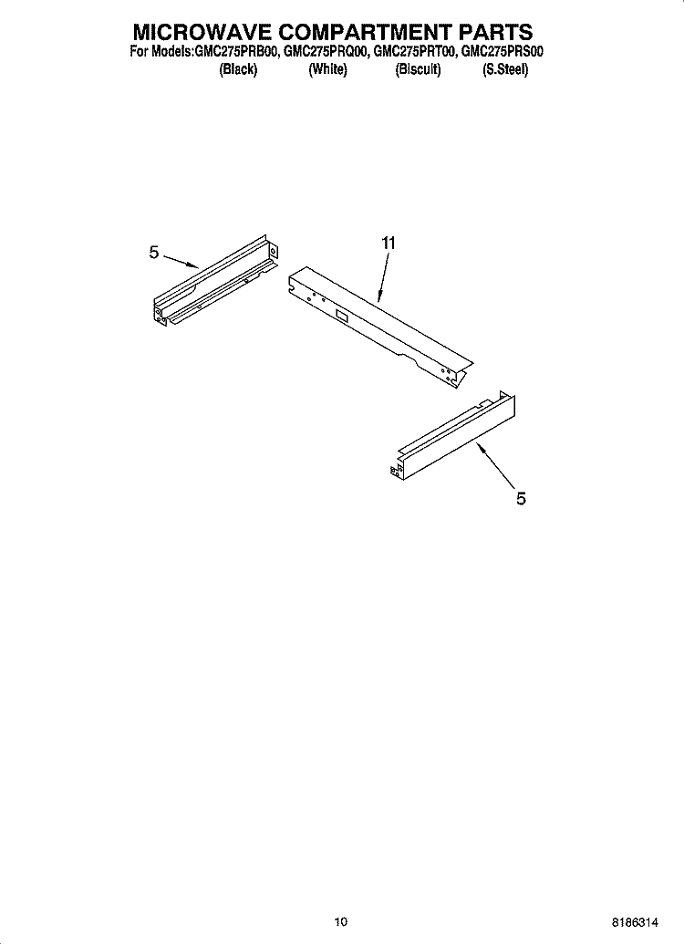 MICROWAVE COMPARTMENT PARTS Diagram and Parts List for GMC275PRB00  Whirlpool Microwave Oven Combo