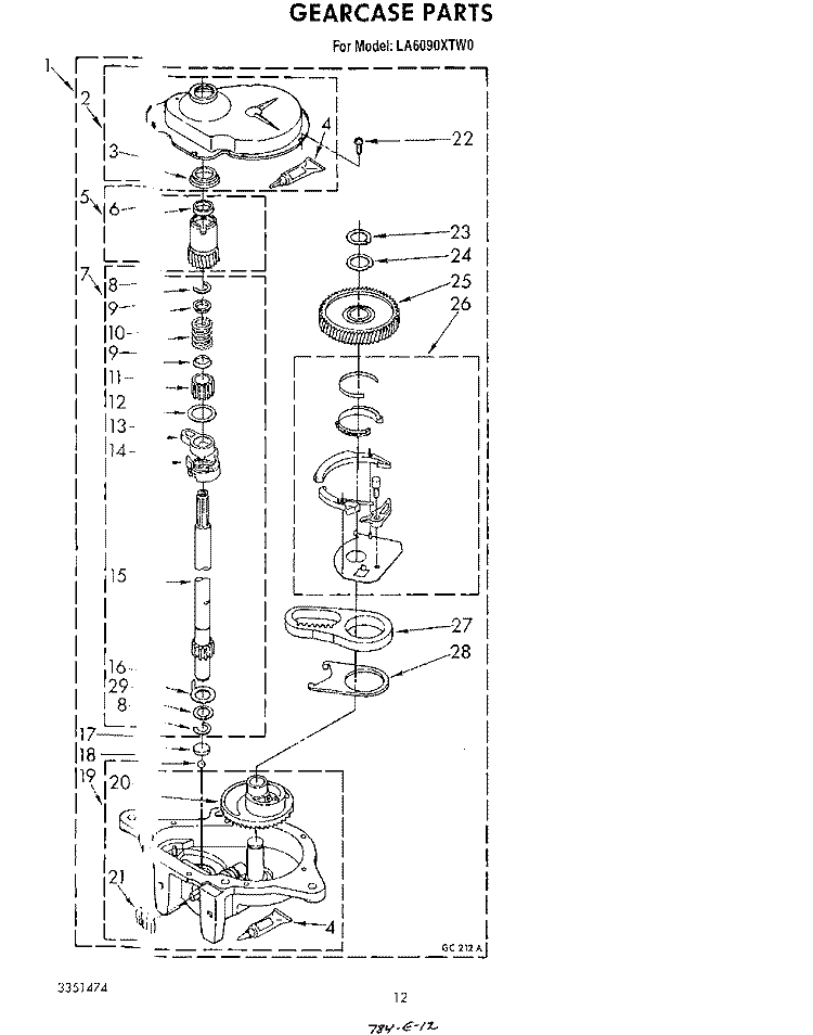 GEARCASE Diagram and Parts List for LA6090XTM0  Whirlpool Washer