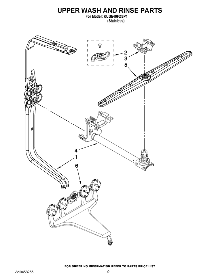 UPPER WASH AND RINSE PARTS Diagram and Parts List for KUDE40FXSP4  KitchenAid Dishwasher