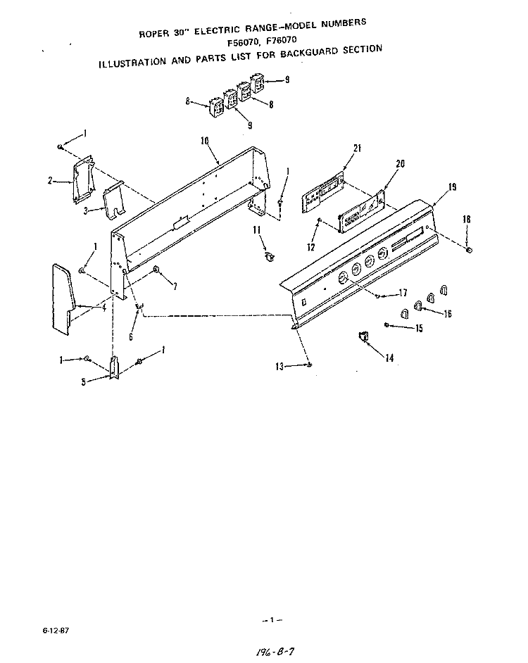 BACKGUARD , LIT/OPTIONAL Diagram and Parts List for F5607W0  Roper Range