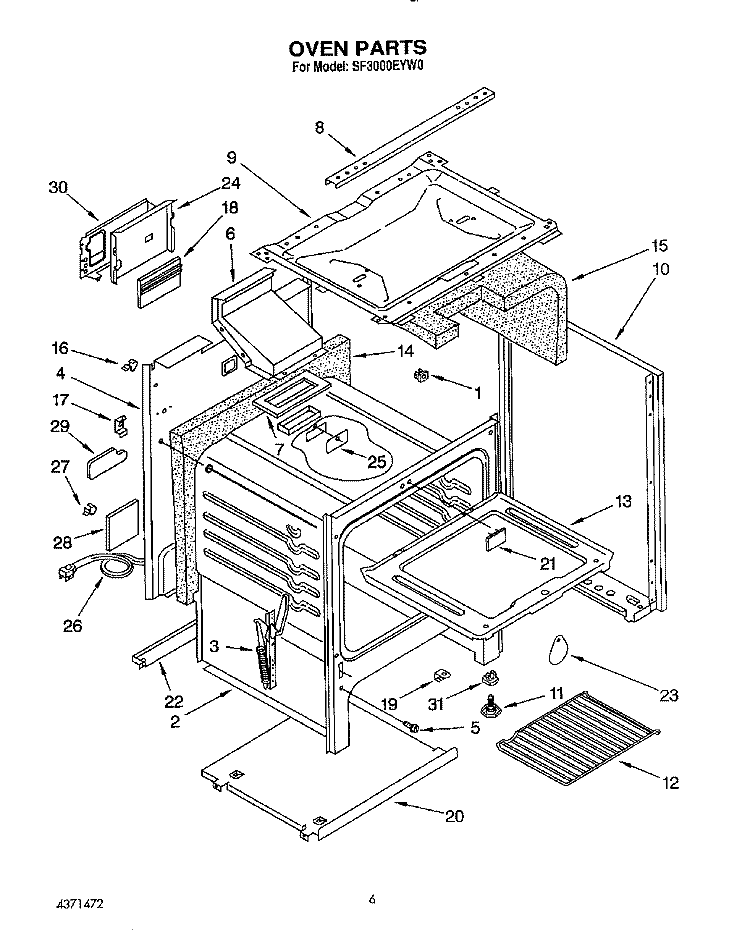 OVEN Diagram and Parts List for SF3000EYN0  Whirlpool Range