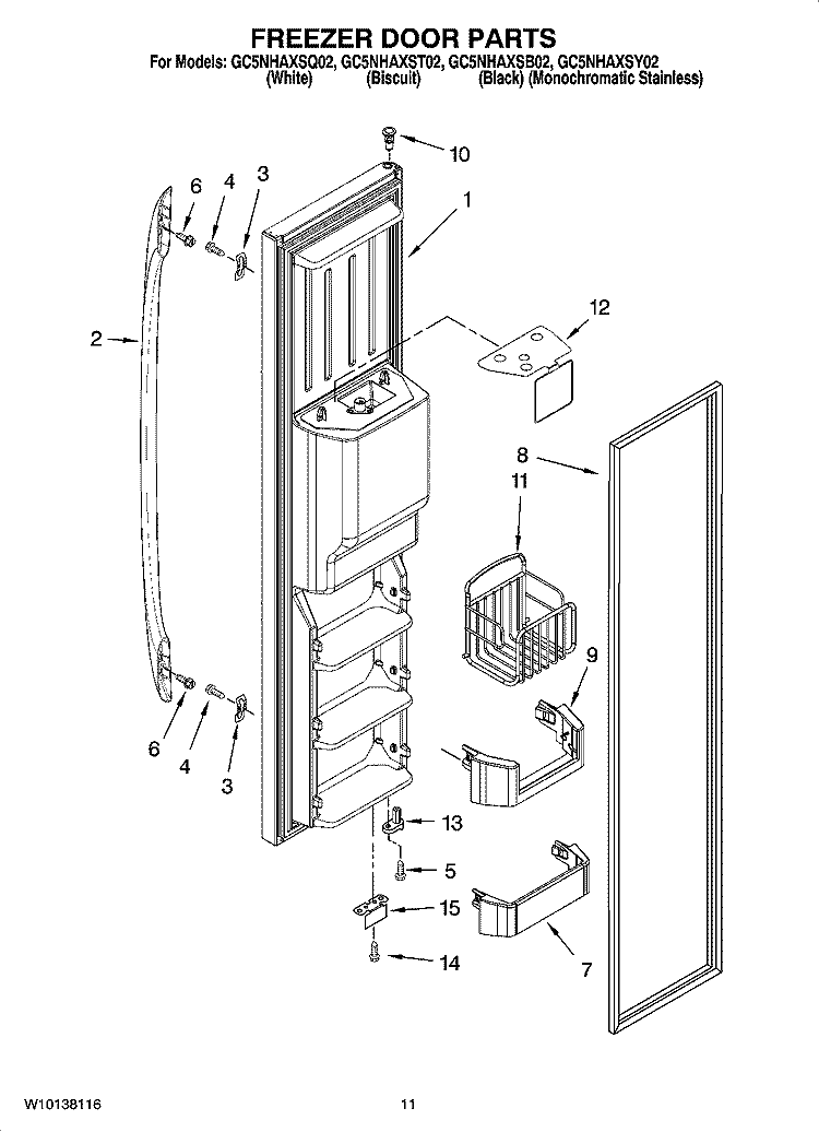 FREEZER DOOR PARTS Diagram and Parts List for GC5NHAXSQ02  Whirlpool Refrigerator