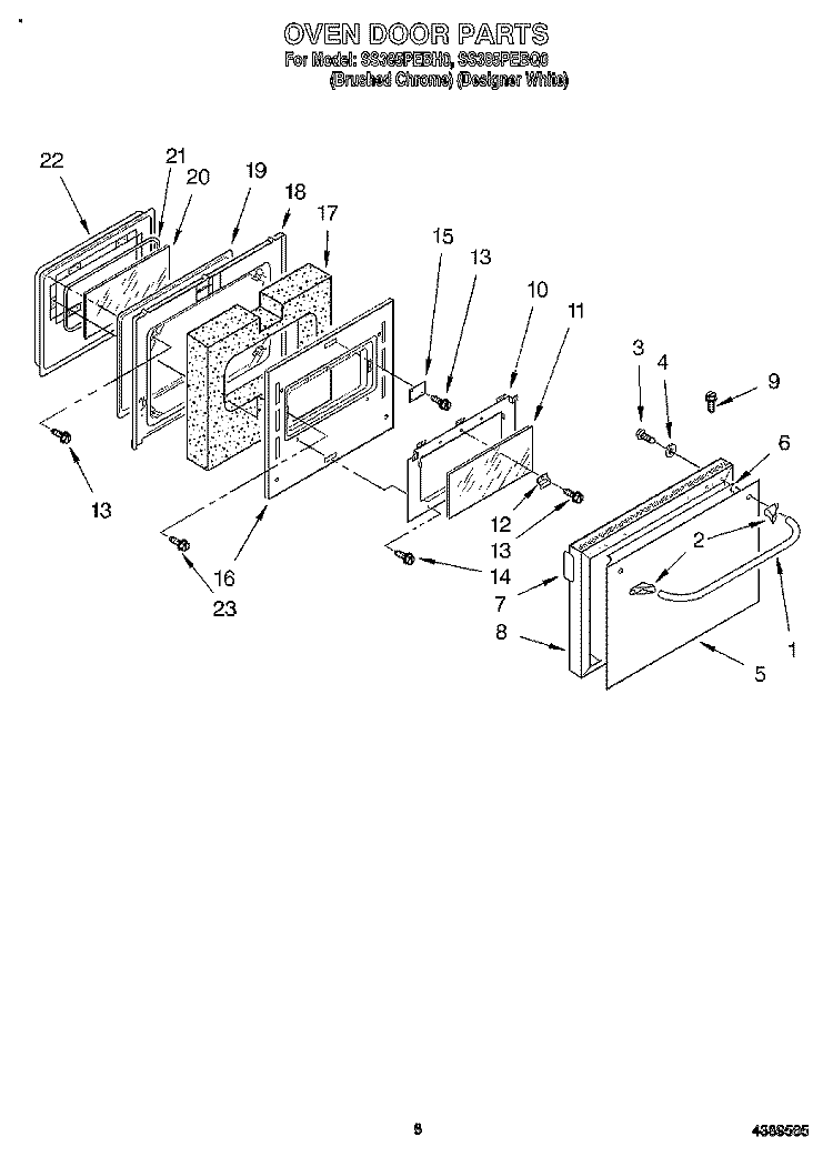 OVEN DOOR Diagram and Parts List for SS385PEBQ0  Whirlpool Range