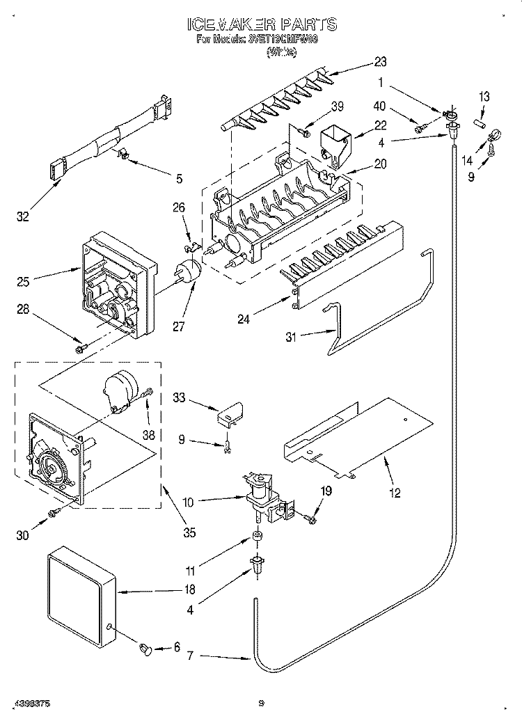 ICE MAKER Diagram and Parts List for 3VET19GMFW03  Whirlpool Refrigerator