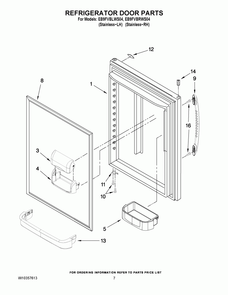 REFRIGERATOR DOOR PARTS Diagram and Parts List for EB9FVBLWS04  Whirlpool Refrigerator