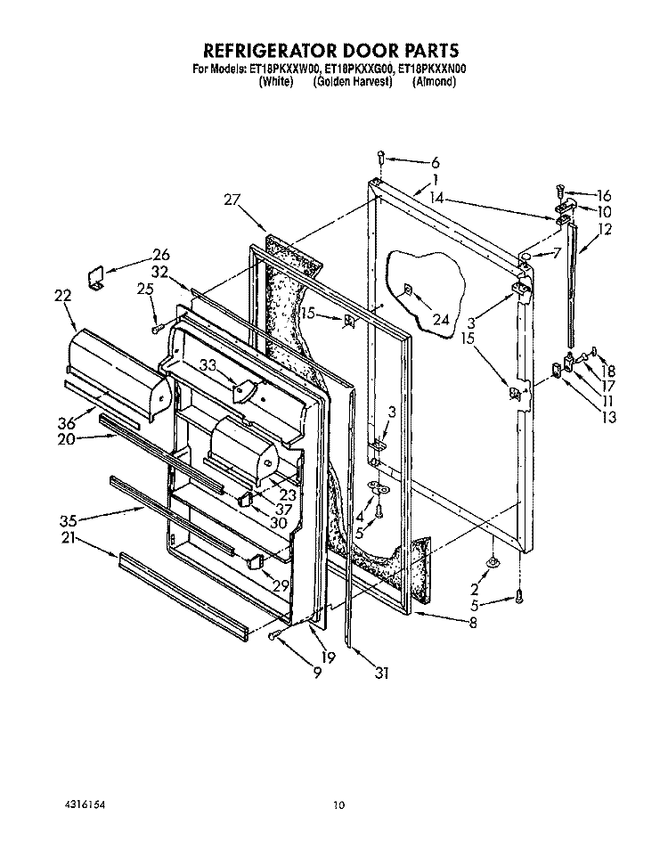 REFRIGERATOR DOOR, LIT/OPTIONAL Diagram and Parts List for ET18PKXXG00  Whirlpool Refrigerator
