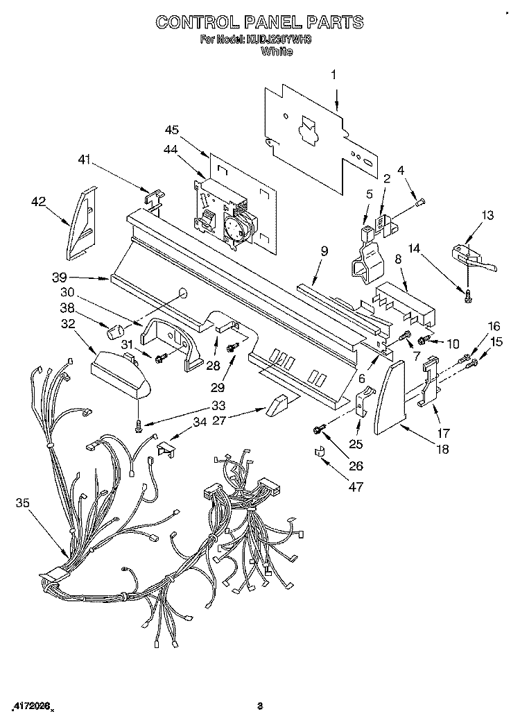 CONTROL PANEL, LIT/OPTIONAL Diagram and Parts List for KUDJ230YWH3  KitchenAid Dishwasher