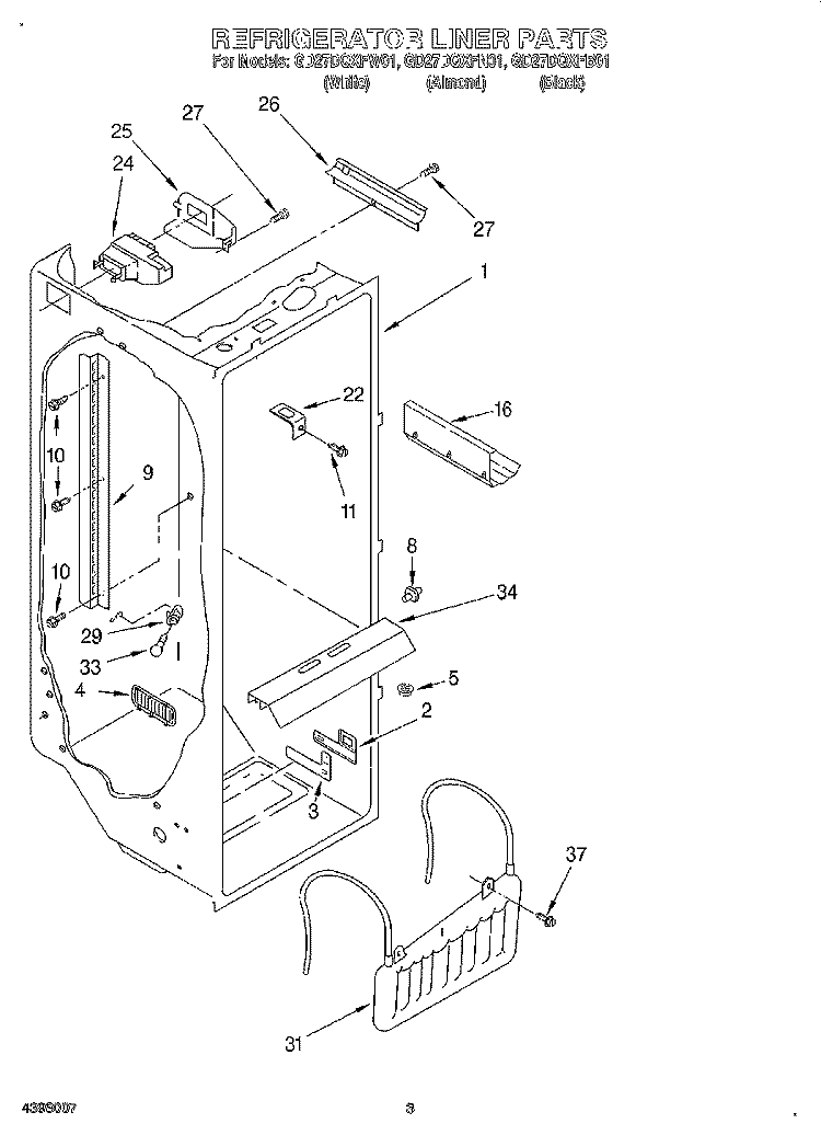 REFRIGERATOR LINER Diagram and Parts List for GD27DQXFW01  Whirlpool Refrigerator