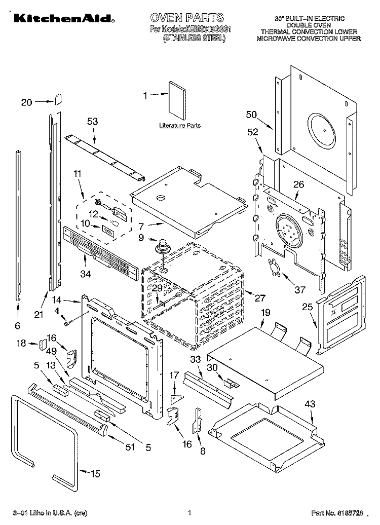 OVEN, LITERATURE Diagram and Parts List for KEMS308GSS1  KitchenAid Microwave Oven Combo