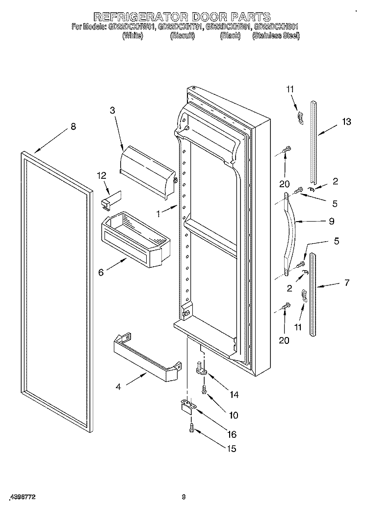 REFRIGERATOR DOOR Diagram and Parts List for GD22DCXHT01  Whirlpool Refrigerator