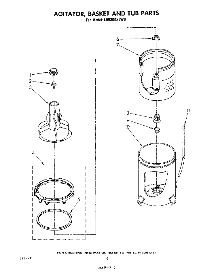 AGITATOR, BASKET AND TUB Diagram and Parts List for LB5300XLW0  Whirlpool Washer