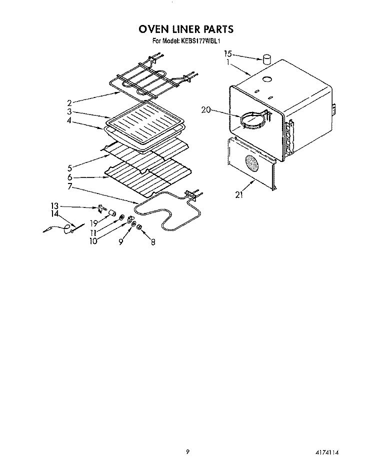 OVEN LINER Diagram and Parts List for KEBS177WAL1  KitchenAid Wall Oven