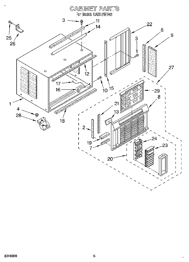 CABINET Diagram and Parts List for CAH12WB42  Crosley Air Conditioner