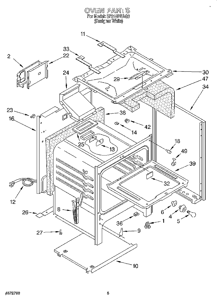 OVEN Diagram and Parts List for SF310PEAQ3  Whirlpool Range