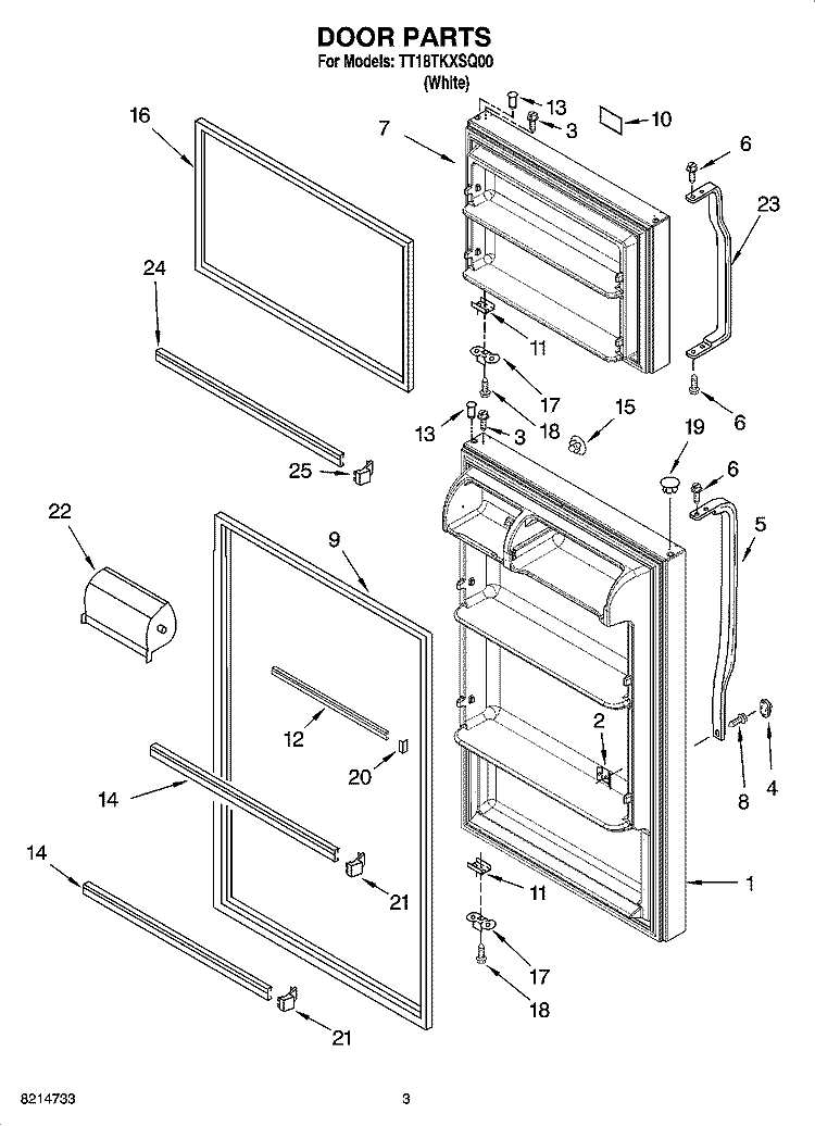 DOOR PARTS Diagram and Parts List for TT18TKXSQ00  Estate Refrigerator