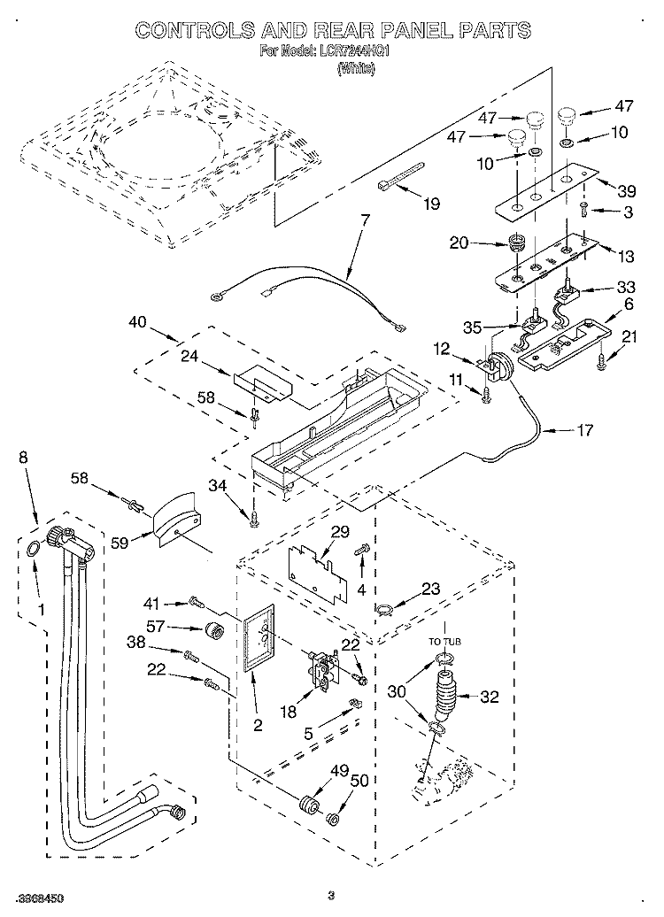 CONTROLS AND REAR PANEL Diagram and Parts List for LCR7244HQ1  Whirlpool Washer