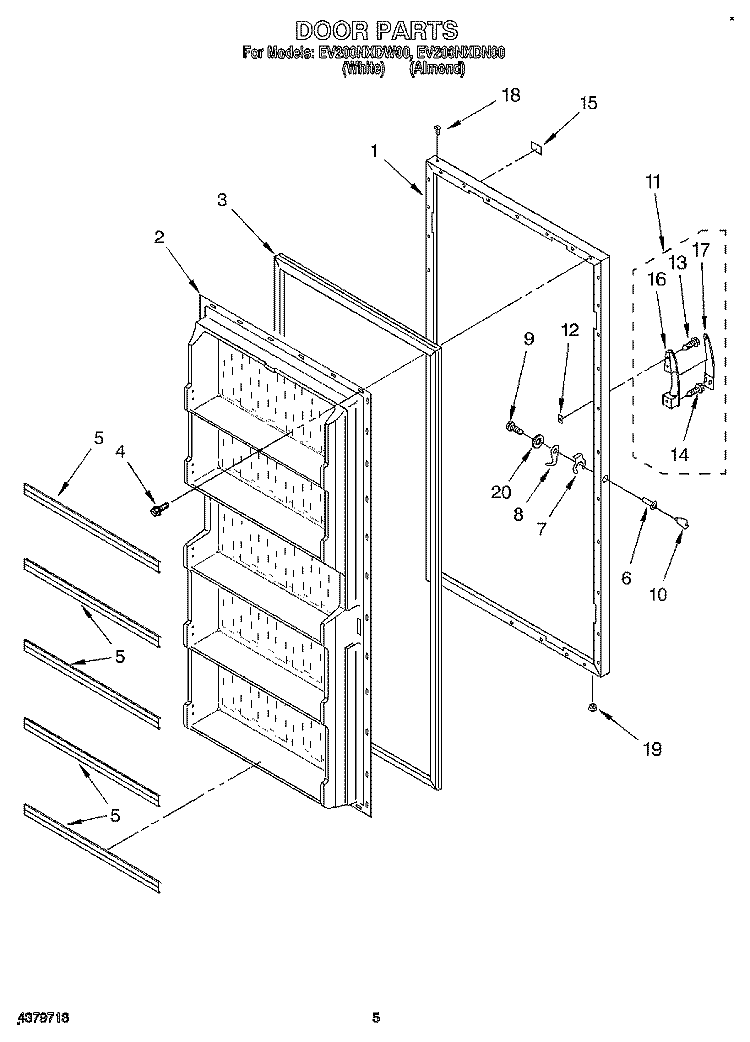 DOOR Diagram and Parts List for EV200NXDN00  Whirlpool Freezer