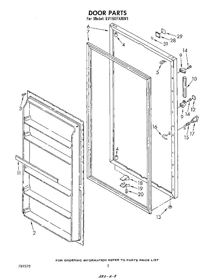 DOOR, LIT/OPTIONAL Diagram and Parts List for EV150FXRW1  Whirlpool Freezer
