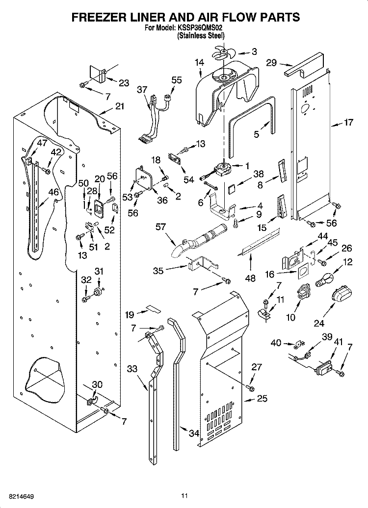 FREEZER LINER AND AIR FLOW PARTS Diagram and Parts List for KSSP36QMS02  KitchenAid Refrigerator