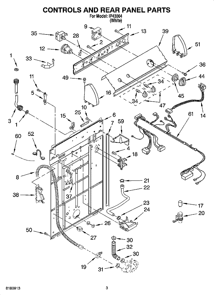 CONTROLS AND REAR PANEL PARTS Diagram and Parts List for IP43004  Inglis Washer