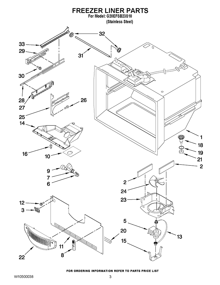FREEZER LINER PARTS Diagram and Parts List for G20EFSB23S10  Whirlpool Refrigerator
