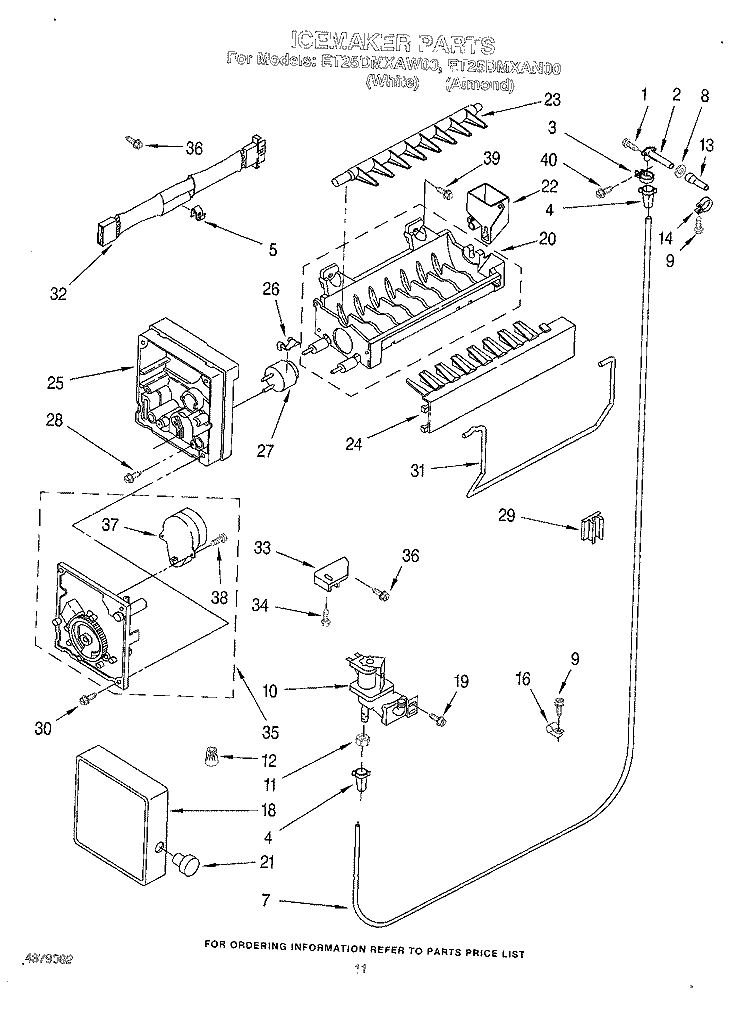 ICEMAKER Diagram and Parts List for ET25DMXAN00  Whirlpool Refrigerator