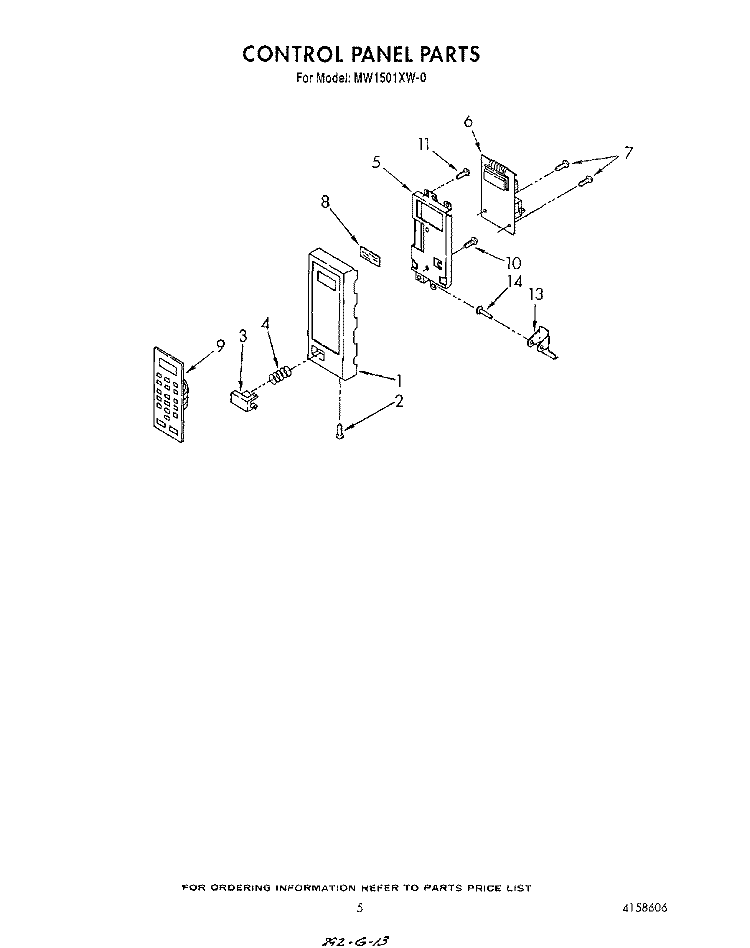 CONTROL PANEL Diagram and Parts List for MW1501XW0  Whirlpool Microwave