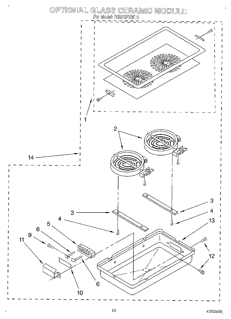 OPTIONAL GLASS CERAMIC MODULE Diagram and Parts List for RS373PXWT1  Whirlpool Range