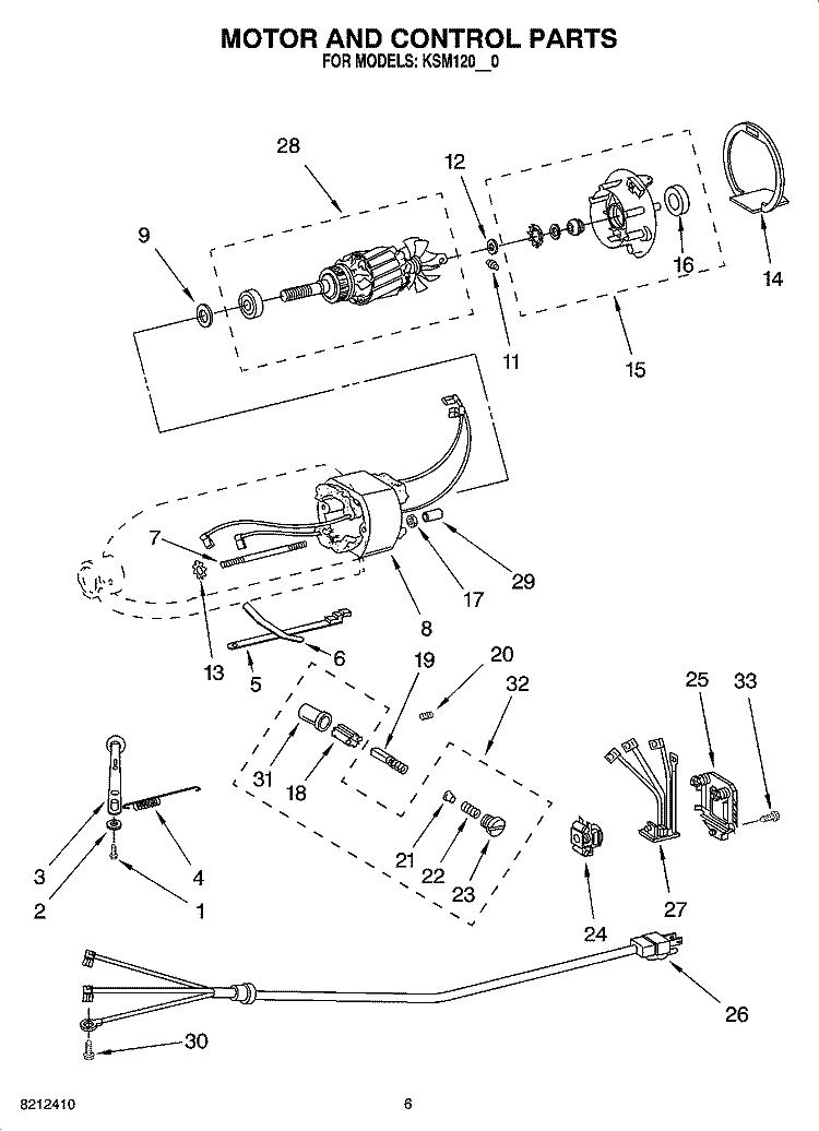 MOTOR AND CONTROL PARTS, OPTIONAL PARTS Diagram and Parts List for KSM120ER0  KitchenAid Mixer